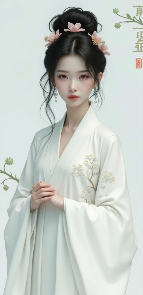  based on the uploaded image of Lin Daiyu，Compare Lin Daiyu, who prayed ，, asked for the following elegant clothes ： light embroidered skirt ，Soft tones， in the hand 。
 beautiful face ： beautiful face ， Liu Mei lightly ，Sakuras lips opened slightly， with d...