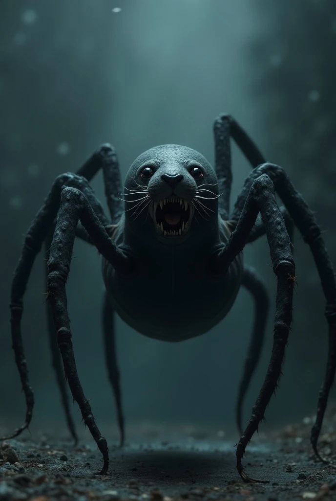 Image Prompt:

Create a hybrid animal that combines the features of a spider and a seal. This creature should have the body shape of a seal but with eight long, spindly spider legs protruding from its sides. Its head should resemble a seals, but with sharp...