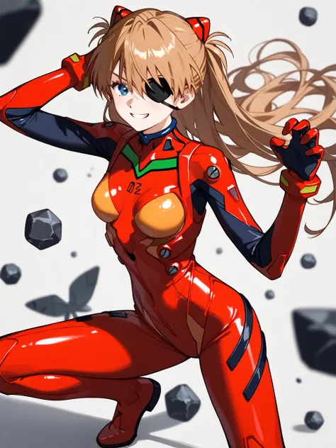  pixib 3DCG , Sexy anime style,     anatomically accurate, Super detailed,     High image quality    , 4K、Mature 1 girl、 _Asuka_Langley、  bodysuit、red bodysuit 、   Eye patch、 Neon Genesis Evangelion、Plug Suit、、Clear style、Pose、smile