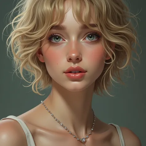  masterpiece , a close up of a woman with parts and a necklace, A photorealistic painting by Irakli Nadar, Trends on Pexels, photorealism, white parts, soft parts, light cute parts, elegant parts, light parts, small parts, cute parts, very light parts, par...