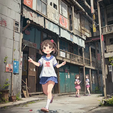 
(masterpiece、Detailed Anime)、((Three cute girls、Three elementary school girls、Summer clothes、にぎやかでfun))、( housing complex、Old and dirty stairs in the amusement facility 、General store、Battleship Island:1.2、Vending machines、garbage、Use waterways)、(Poor con...