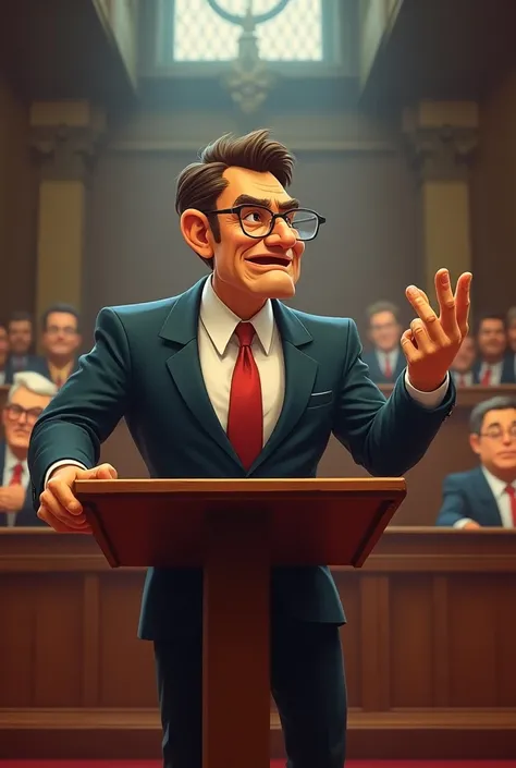 Color cartoons of a lawyer in a court