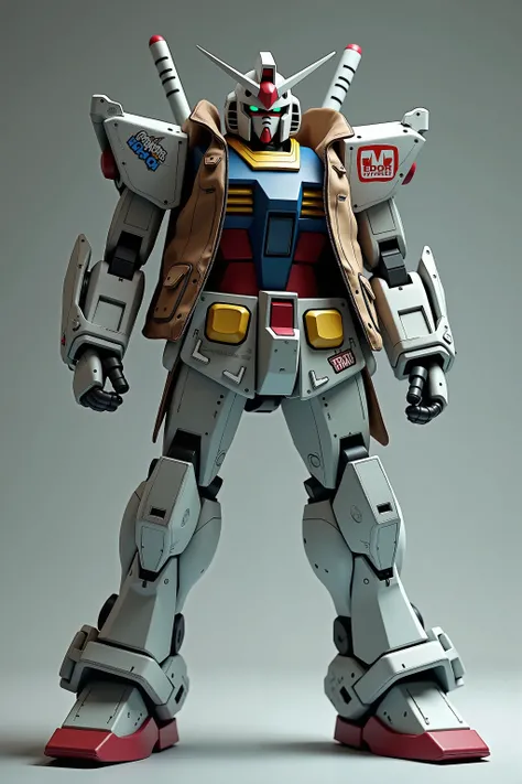 Gundam posing in hip hop dancing , Wearing a hip hop jacket, wide angle photography , Gery background , close up shot , zbrush Ue5