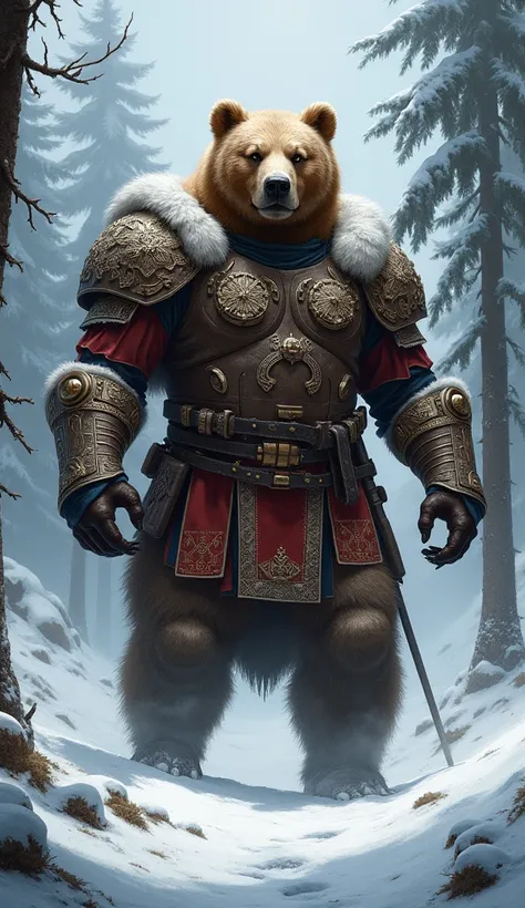 Russia
• Animal: Bear
• Description: A robust warrior with a human body and a bear head, embodying resilience and ferocity.