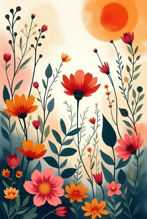 Create an image of handmade abstract art of flora theme using all elements of design