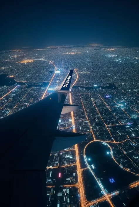 (highest quality), (work of art: 1.2), (very detailed: 1.2), ultra-high resolution, RAW color photography, 8k, vast landscape photography, realistic photos, elaborated photos, view of airplane wing, written limit depth, sharp focus, circling over Tokyo, Ha...