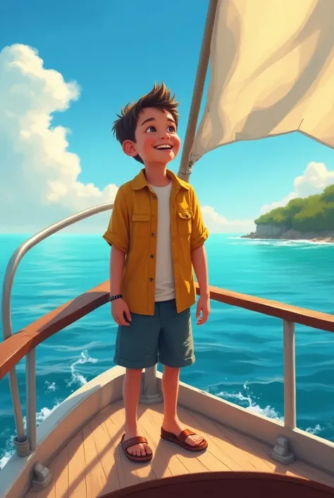 Make the boy happy on the boat because he was able to leave the island 