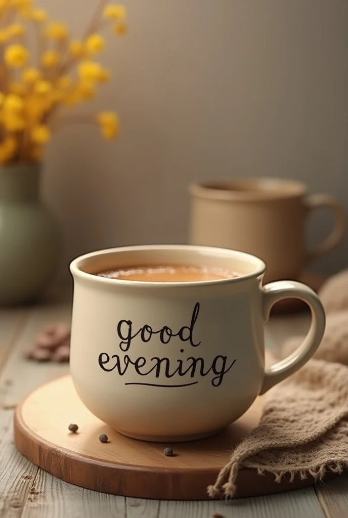 Good evening written inside the big tea mug