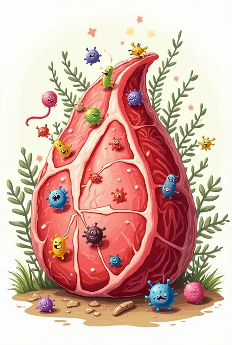 Microorganisms in chicken meat, in cartoon