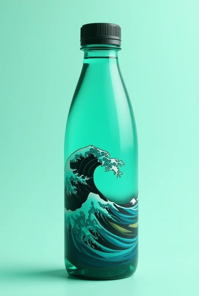 Water bottle label, in emerald color with wave image, 