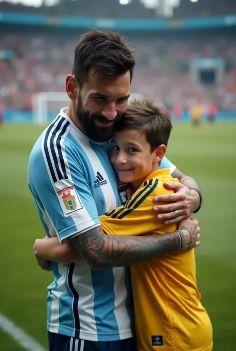 Messi hugging a boy