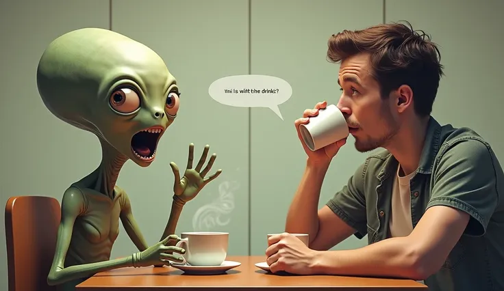 

**Split Image**: Half of the thumbnail shows an alien student looking horrified while observing a human sipping coffee. The other half depicts the human casually enjoying their drink, with a caption like "What is wrong with this drink?!"

