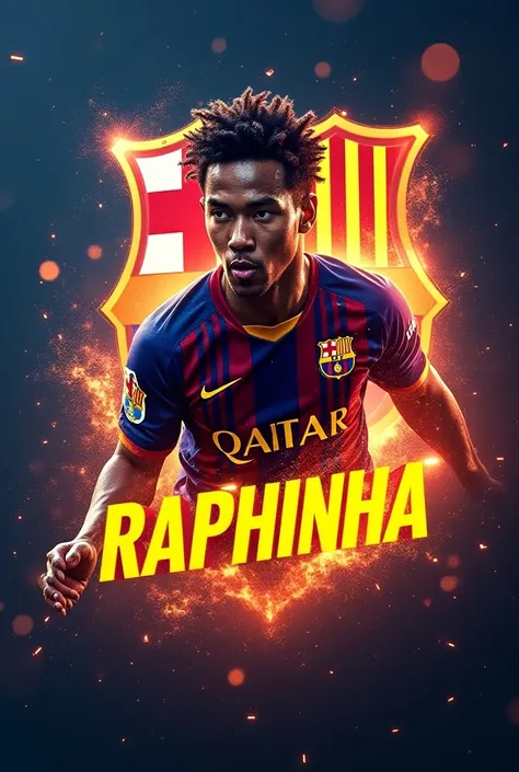 Barcelona player raphinha pfp with background glow and vortex effect, barcelona club and brazil logo in backside and raphinha wrote in front , efx pfp