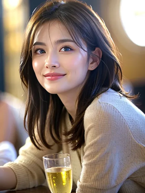 ((White Wine)),((Wine Glasses)),(Realistic, 超Realistic:1.4), 16K HDR,  High Resolution ,((White Wine)),((Wine Glasses)),Happy smile、short hair,The best smile、Japanese actress, so beautiful(It looks like the real thing),dress、Slim couple、Model Couple、(Reali...