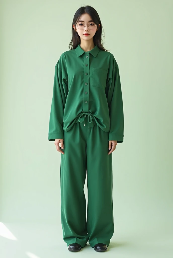 Change green clothes，Full body photo，front