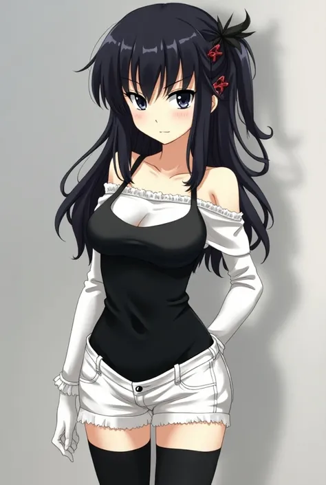 Female anime girl, from the anime series Hunter×Hunter. Ridiculous resolution, high resolution, (masterpiece: 1.4), super detailed, Chest length black hair and uneven ,Black  hair clip on the red right X-shaped clip longer hair  , hair wavy  style,Loose ha...