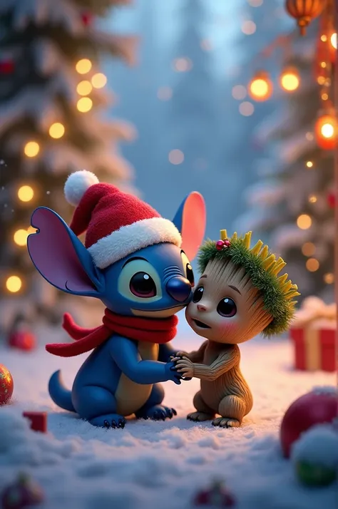 Stitch et petit groot en noel