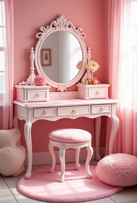 A table to put on makeup in a very pink girls room 