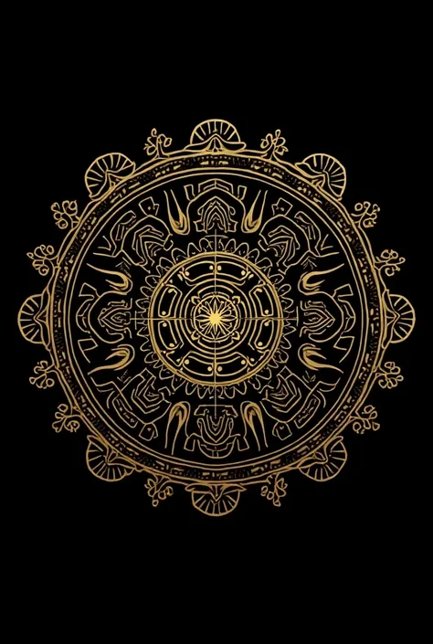 Mandala fine line art of gold well lit azteka art logo backwall black