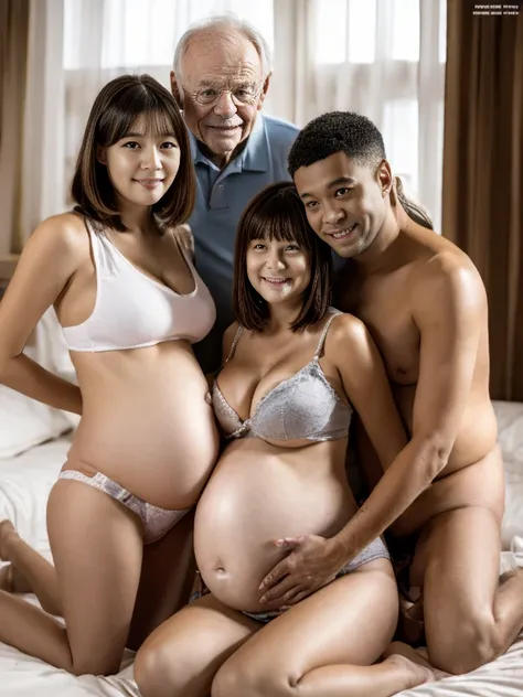 magazine cover,sex friend, poses with two young pregnant women９５old short haired male old man ,the man in the middle， i laugh sh...