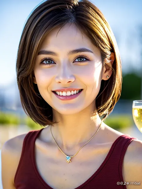 ((White Wine)),((Wine Glasses)),(Realistic, 超Realistic:1.4), 16K HDR,   High Resolution  ,((White Wine)),((Wine Glasses)),Happy smile、 short hair,The best smile、Japanese actress,  so beautiful(It looks like the real thing),dress、Slim couple、Model Couple、(R...