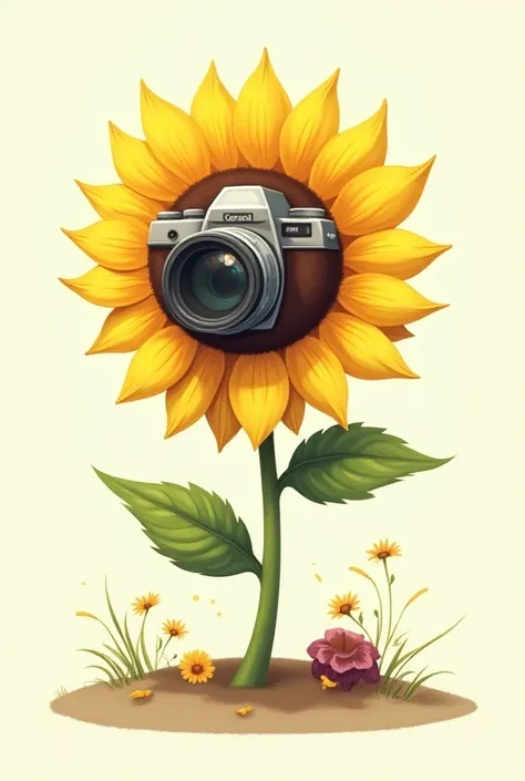 Cartoon drawing of a sunflower combined with the camera