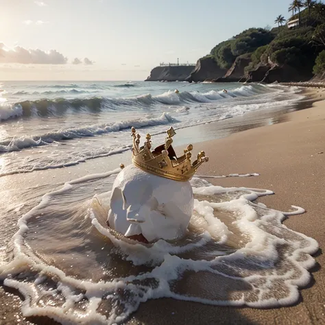 crown in a wave on the beach