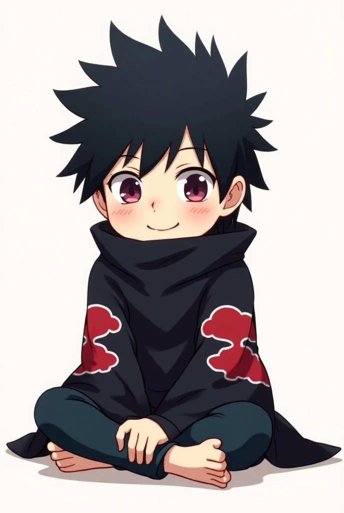 A cute little obito sitting in dress of akatsuki 