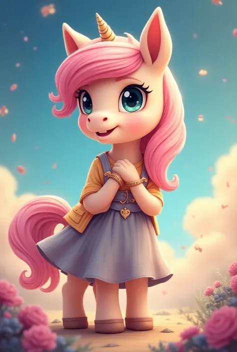 cartoon cute clothed standing pony