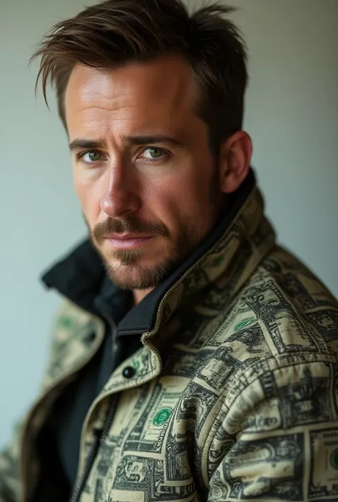 Ryan Gosling face with money jacket pic full
