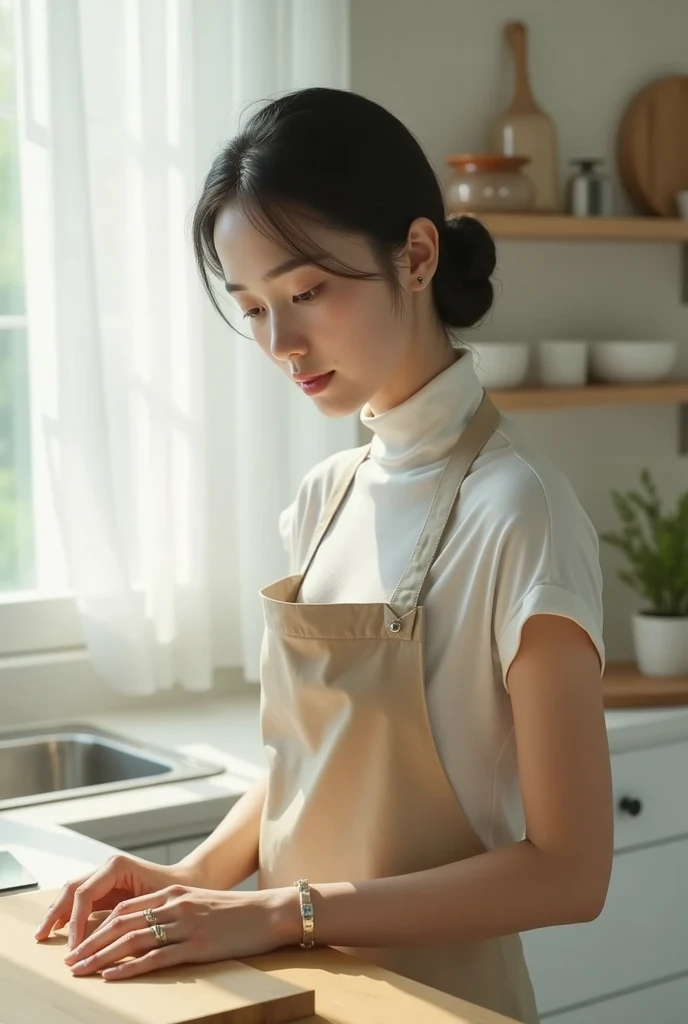  Japanese Women,30th Generation,Whitening,Wedding Rings,turtleneck short sleeve,apron,kitchen