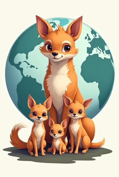 Logo with a spetz and a dwarf chihouahoua with their babies with behind the world