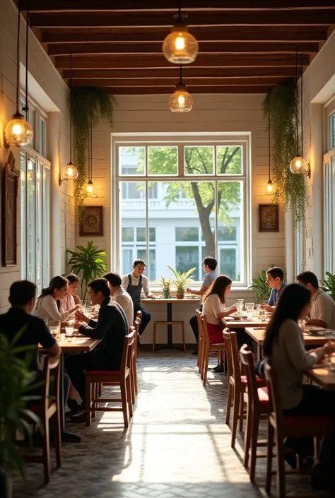 Indoor cafe atmosphere betawi and dutch with white wooden walls