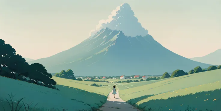 (minimalism:1.4), lofi anime style, studio ghibli art, miyazaki ,pastel , cute ,minimalist , landscape , spirited away from haya...