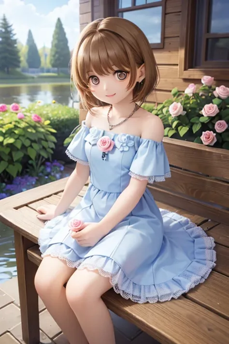 Brown hair with swamps ,  short hair, ( beautiful brown eyes 、  Sparkling Eyes, fine grain)、smile、  Super Detailed Eyes  、 highly detailed face,  Highly detailed eyes , cowboy shots、 Young Woman 1、Beautiful woman、smile、Focus on the arms、Focus on the hands、...