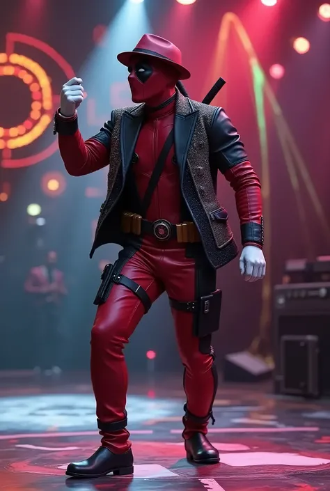 Deadpool dancing and wearing dressed and wearing hat as Michael Jackson 