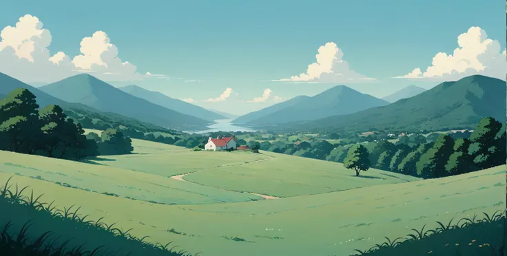 (minimalism:1.4), lofi anime style, studio ghibli art, miyazaki ,pastel , cute ,minimalist , landscape , spirited away from haya...