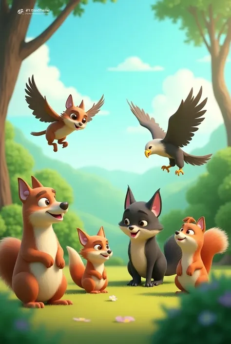 In cinematic 3d cartoon style "Here is the image based on the story of the interesting animal traits you mentioned. Each animal is shown with its unique ability in harmony with nature. Let me know if youd like any adjustments!"