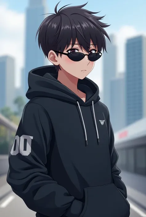 Anime character with hoodie with sunglasses
