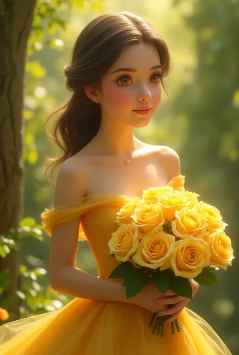 Princess with yellow rose bouquets