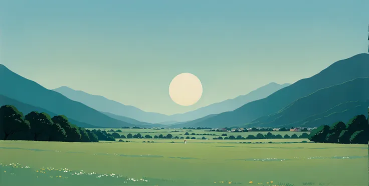 (minimalism:1.4), lofi anime style, studio ghibli art, miyazaki ,pastel , cute ,minimalist , landscape , spirited away from haya...