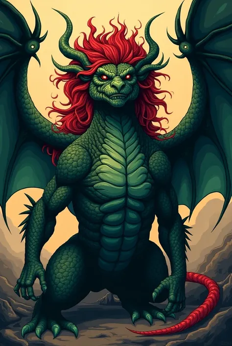 vector 1 red-headed black green patterned dragon 