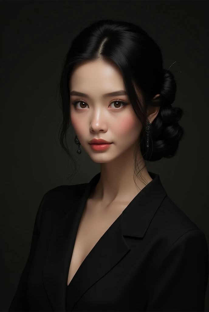 (photorealism:1.2), beautiful woman, Mixed race French-korean girl with long hair and hazel eyes woman in her late twenties with a sharp, mature look that told him she didn’t smile frequently. Her face was long and oval with an evenly pointed chin, her vul...