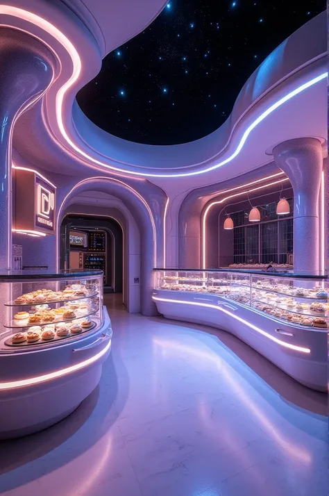 

You said:
For your Waffle and Doughnut Galaxy shop, here’s a detailed breakdown of design ideas for furniture, display counters, and sitting arrangements, all in line with your galaxy theme and purple color scheme:

1. Billing Counter:
Design: A sleek, f...