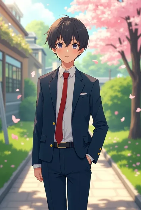  Adult boy wear school uniform  in summer anime 