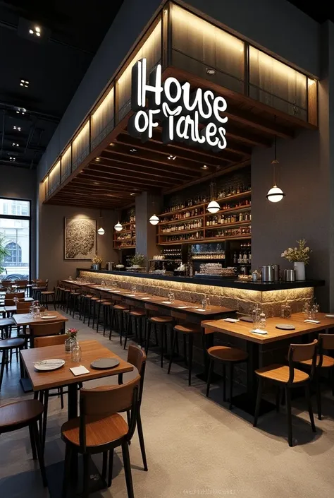 

Name - House Of Tales
Tagline - Motor Cafe & Bistro
About - A motorcycle themed cafe serving western fusion food and Beverages. We also host riding events and presently partnering with BMW for our new outlet
Preferred colours - Grey
Design style-Typograp...