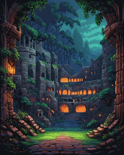 pixel art, coliseum , it is Noxious, foliage, at Dusk, Happy, Neon Light, F/1.8, Dark hue, apxlz