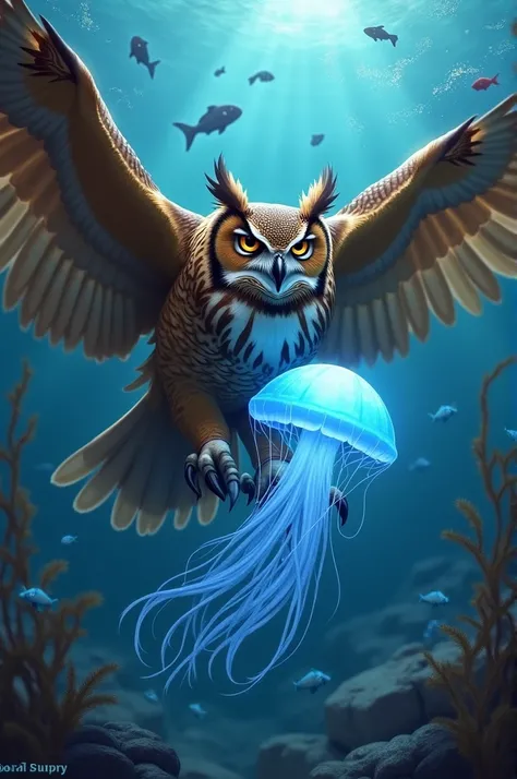 Guardian owl of a blue jellyfish