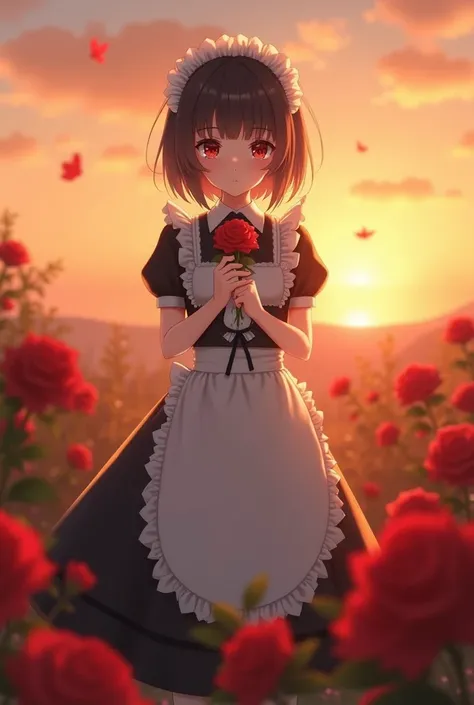 Ishihara Satomi、Maid uniform、Red Rose、Sunset