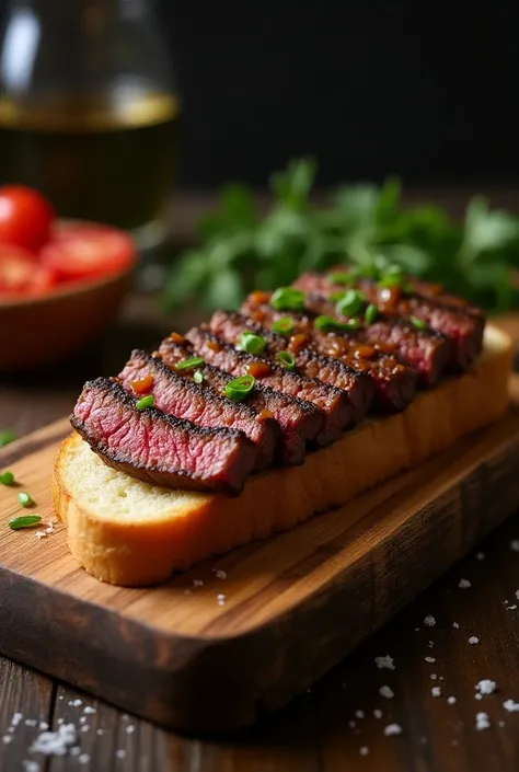 Open sandwich with beef steak、